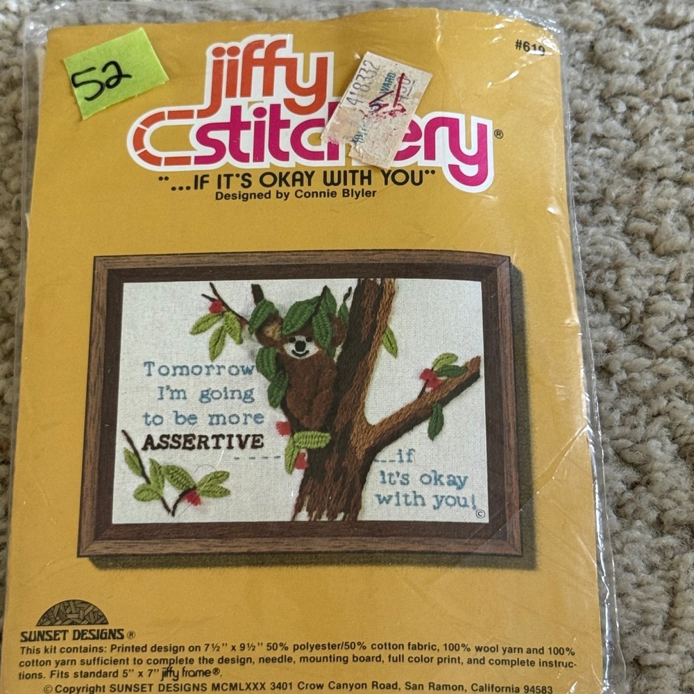 Vintage 1980 Sunset Designs Jiffy Stitchery Koala Assertive Crewel Kit 619